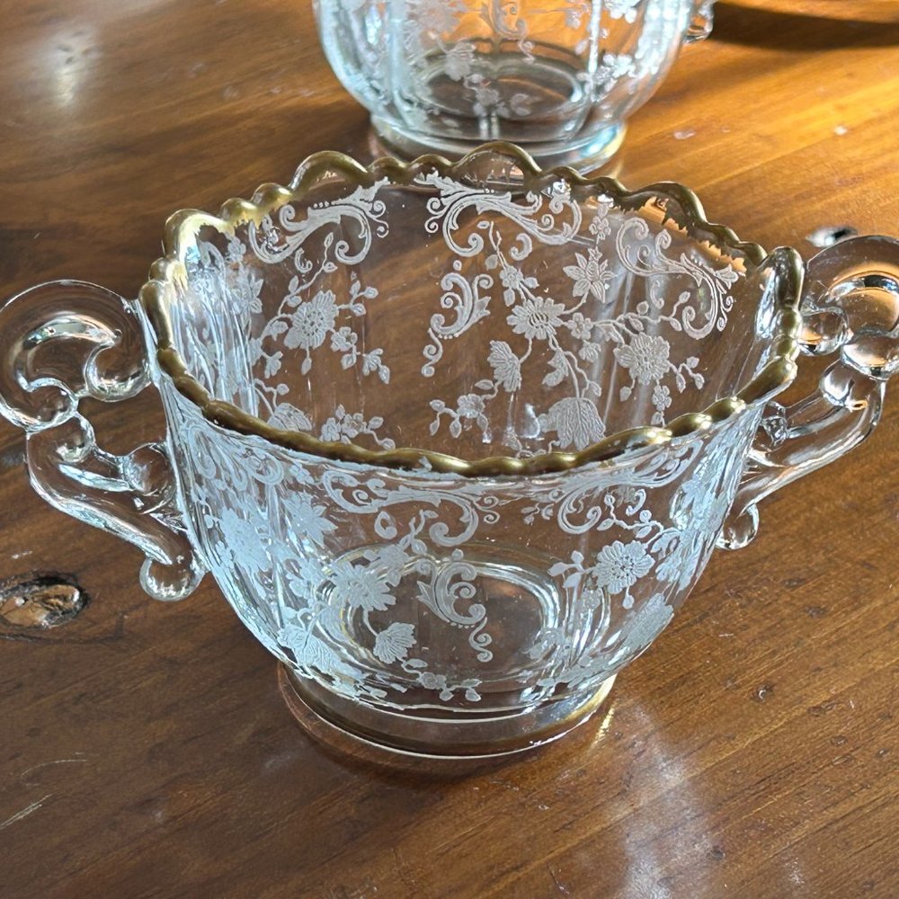 Ex Rare VTG Cambridge Chantilly Golden Trim 3625  Sugar Creamer Set - Picture 6 of 8